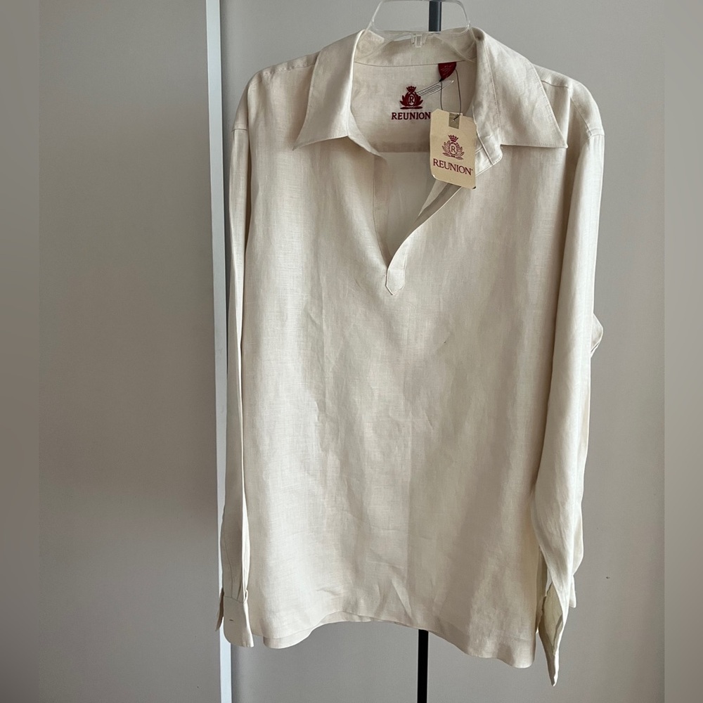 NWT Reunion premium 100% linen tunic Skipper collared casual shirt ivory  XXL